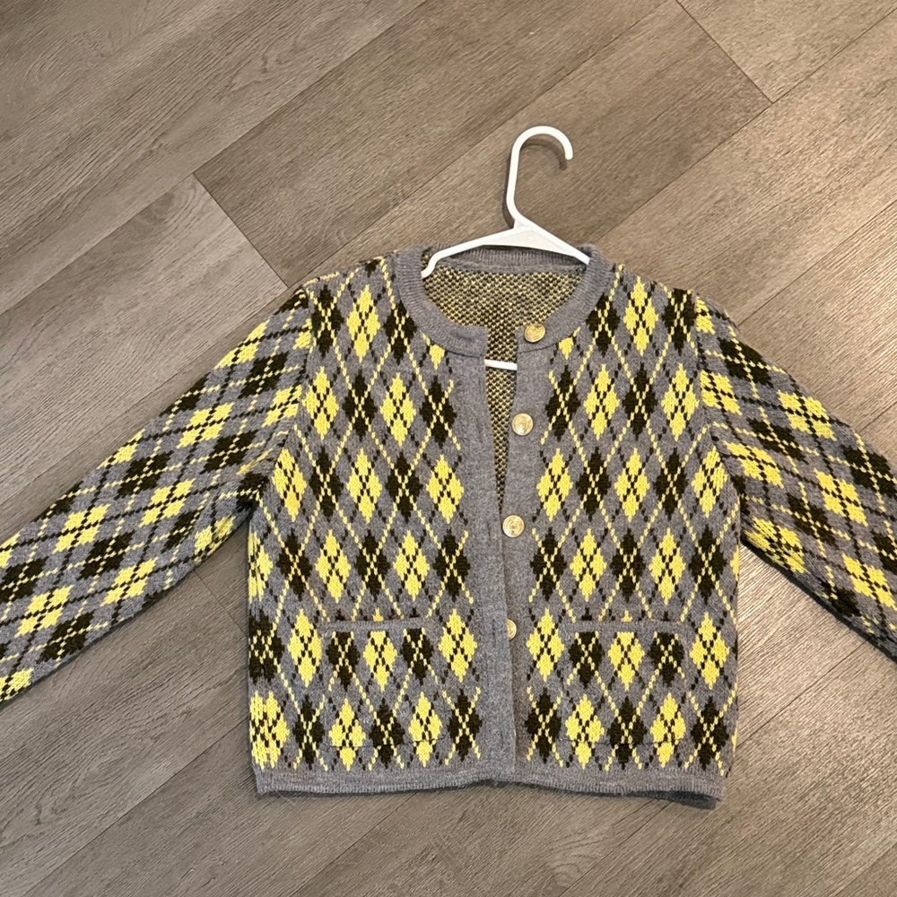 Zara Gray and Yellow Argyle Sweater